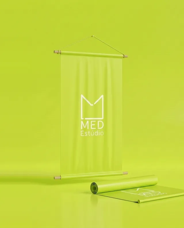 Banner em lona verde-limão com bastão