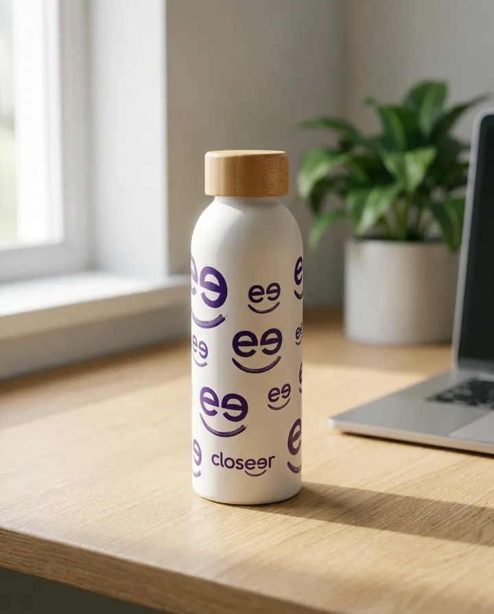 Botella blanca de aluminio Closeer con tapa de bambú